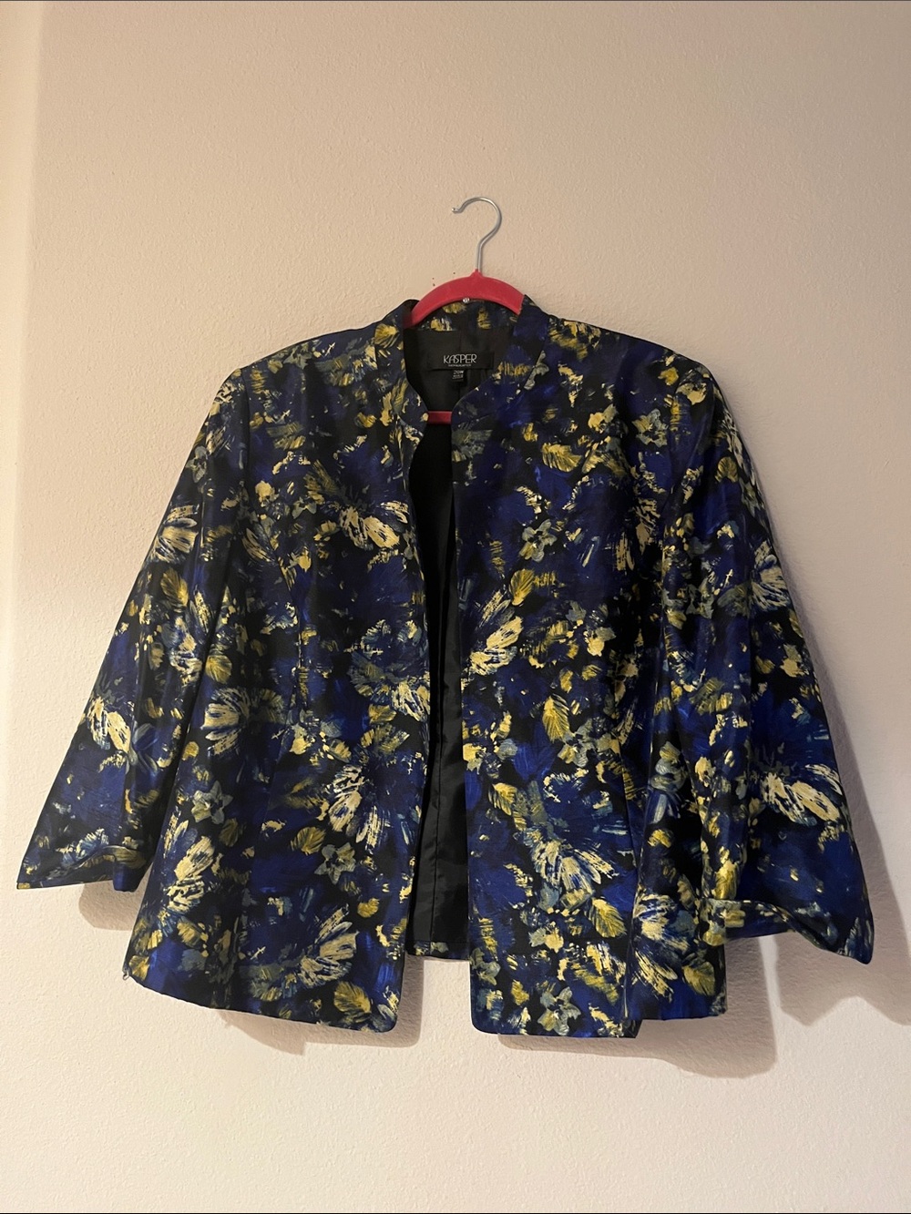 Kasper Navy and Gold Floral Open-Front Jacket